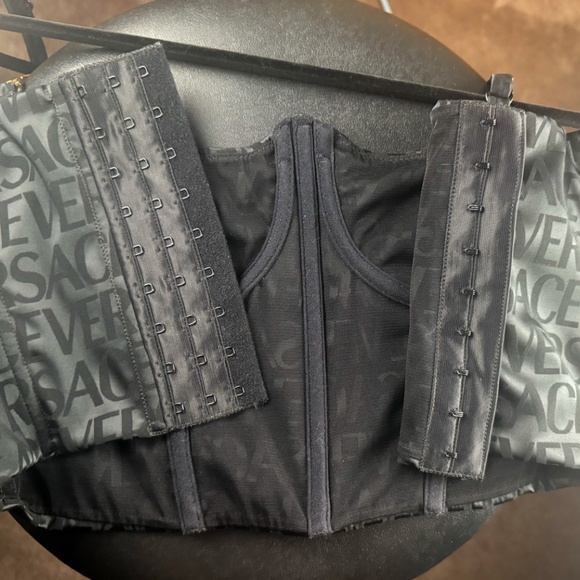 Versace Logomania satin bustier top in black - Picture 4 of 5